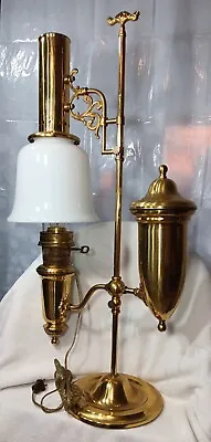 Vtg 1983 Aladdin Brass Student Lamp Milk Glass Shade Electric Assembled In USA • $295.73