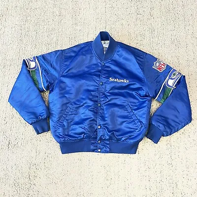 Vintage 90s Starter Seattle Seahawks NFL Satin Bomber Jacket Made In USA L RARE • $140