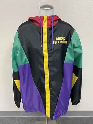 MTV Retro Vintage Colorful Lightweight Hooded Windbreaker Jacket Large • $20.99