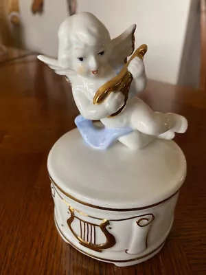 ANGEL MUSIC BOX Blue Gold Bone China  Moon River Shafford • $15