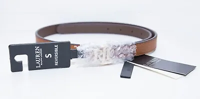 BNWT Ralph Lauren Khaki Brown Tan Reversible Leather Skinny Belt Size S • £58