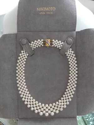 MIKIMOTO Akoya Pearl 3.5mm ～7.5mm K14 Yellow Gold Diamond Necklace With Case • $5929.99