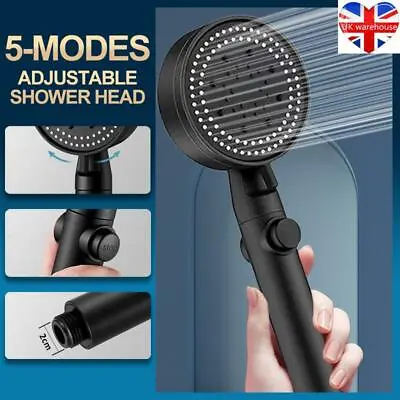 £7.99 • Buy High Pressure Bath Shower Head 5 Mode Large Chrome Handset Heads Water Saving UK