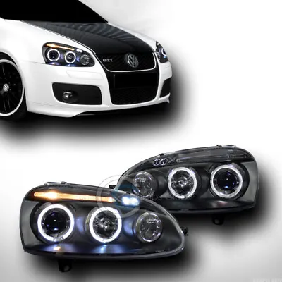 Fits 06-09 Golf GTI Jetta MK5 Black LED Halo Projector Head Lights Lamps Parking • $171.95