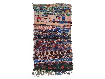 Moroccan Handmade Vintage Rug 3'x5'3Berber Multicolor Abstract Cotton & Wool Rug • $292.20