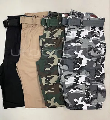 Men's Cotton Cargo Pants With Belt Casual Lightweight Work Hiking Pants LA GATE • $29.95