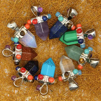 10pcs/lot Natural Mixed Seven Chakras Hexagonal Column Stone Necklace Pendant • $37.04