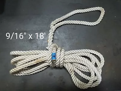 Used 9/16  (14mm) X 18' 3-Strand Nylon Rope Anchor Line Dock Line White • $20