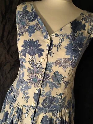 £15 • Buy Vintage Kays Blue Floral Summer Dress UK 10 England Button Front Cold...