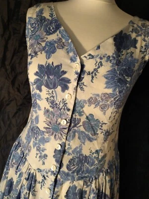 £15 • Buy Vintage Kays Blue Floral Summer Dress UK 10 England Button Front Cold...