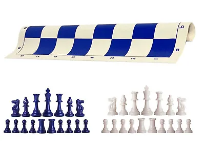 Navy & White Chess Pieces 20  Royal Vinyl Board - Single Weight Chess Set • $22.95