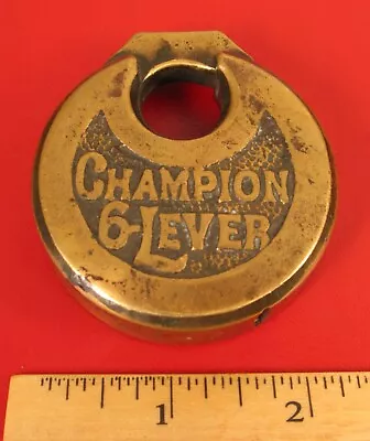 Antique Round Brass Champion Padlock Lock 6 Lever !!! • $45