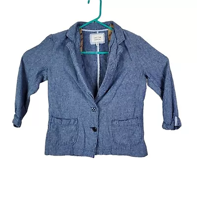 I Love H81 Blazer Jacket Womens Large Blue Button Front Shoulder Pads Linen  • $22.53