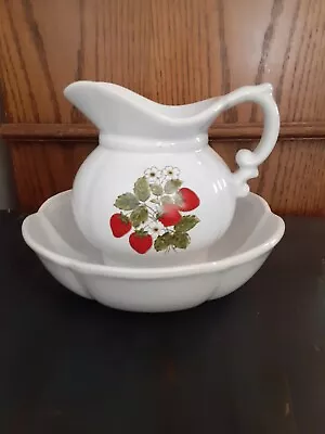 Vintage Mckoy Strawberry Pitcher And Ceramic Bowl  • $28