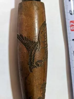 Japanese Antique Old Bronze Smoking Pipe Kiseru 11.6 Inch Hawk Pattern • £193.03