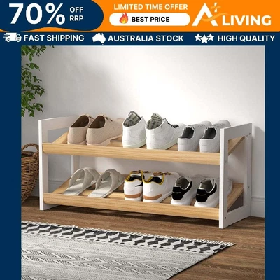 $34.70 • Buy Shoe Rack Wooden Storage 2 Tier Tilted Shelves Stand Organizer Kara