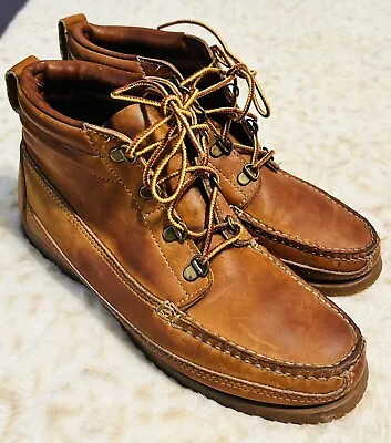 LL Bean Moc Toe Boots Vibram Sole Insulated Leather Size 9 • $40