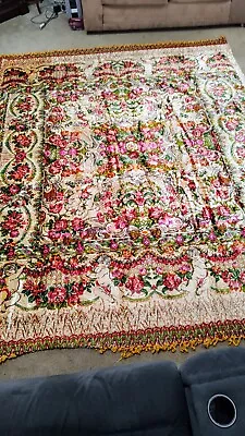Vintage 1950s Italian Floral Wall Rug/Cherub Tapestry/Bedspread Made In Italy • $135
