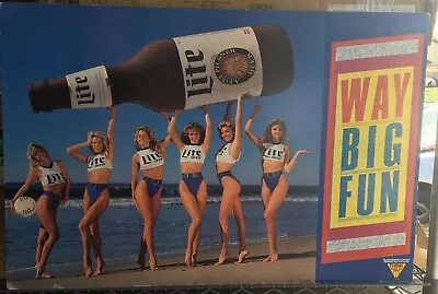 Vintage 90s Miller Lite Beer Way Big Fun Poster Sexy Models Beach 20” X 30” • $22.49