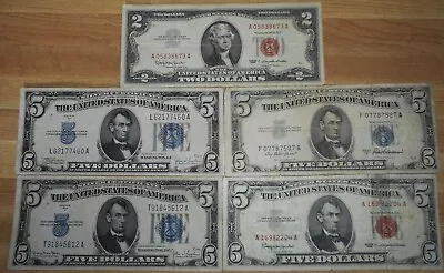 $5 Silver Certificates(3) $5 US Note $2 US Note Estate Sale FREE SHIP • $60