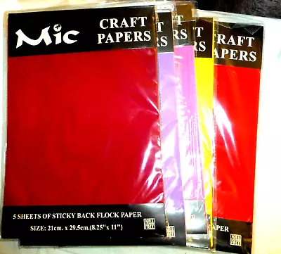 Self-adhesive Velvet Flock Sticky Contact A4 Paper Craft Fabric FIVE SHEETS (5) • £6.99