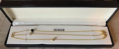 Macys 18k Gold Over Sterling 3 Piece Onyx & Freshwater Pearl Bracelet Set • $30.99