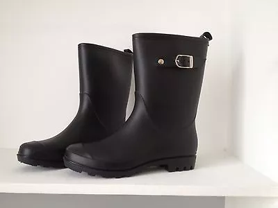 Gumboots Ladies Mid Length Black Size 5 6 7 8 9 10 11 Buckle Wellies Women New • $49.95