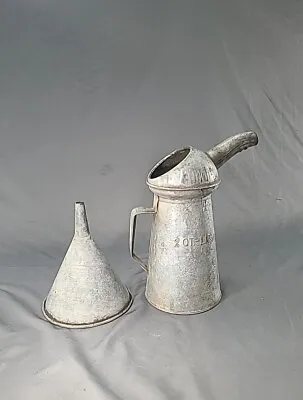 Vintage 2qt HUFFY Galvanized Oil Can And 6  Heavy-duty Funnel • $24