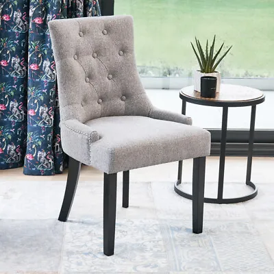 Luxury Grey Fabric Scoop Back Dining Chair – Black Satin Legs - Upholstered D112 • £69
