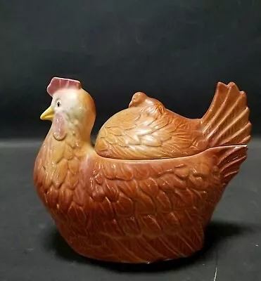 Vintage 1950's Fapco Hen & Chick Chicken Ceramic Cookie Jar USA Art Pottery • $45