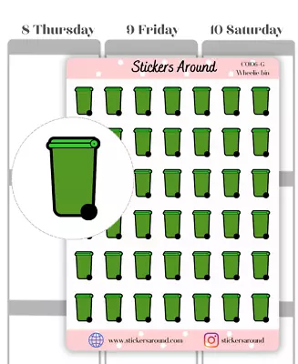 Green Wheelie Bin Icon Planner Sticker Garden Bin Sticker For Calendar C0106-G • $3.50