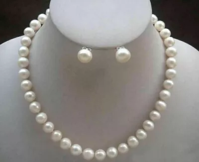 £41.99 • Buy 18  Natural Aaa+ 9-10mm White South Sea  Pearl Necklace Earring Set 14k Gold