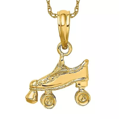 14K Yellow Gold Roller Skate Necklace Skating Charm Sports Pendant • $422.16