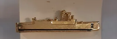 Vintage Battle Ship Tie Bar Clip Tack - Gold Metal Naval Maritime  • $10