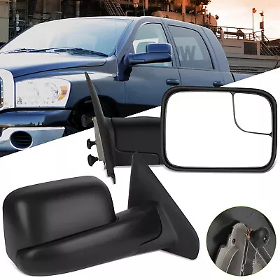 Pair Manual Tow Mirrors For 2003-2008 Dodge Ram 1500 2500 3500 Side View Black • $72.95