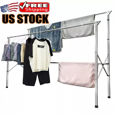 H Type Metal Clothes Drying Rack 95 In Extended Length Foldable Design Sturdy • $59.84