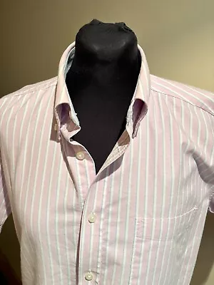 M&S Pure Cotton Oxford Short Sleeve Shirt Button Collar Pink Stripe 14.5”Collar • £4.50