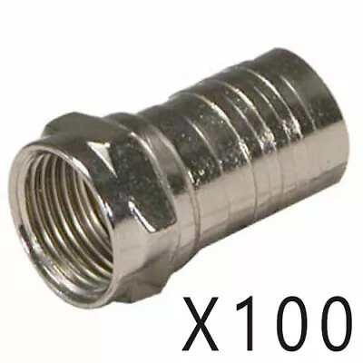 100 Pack Lot - F-Type One Piece Crimp On Connector Male Plug For RG6 Coax Cable • $24.95