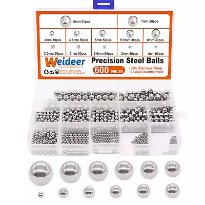 600Pcs 12 Size Stainless Steel Precision Steel Balls 1-8Mm Metric Bicycle Bearin • $15.93