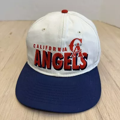 VTG CALIFORNIA ANGELS 90s DREW PEARSON SHADOW BLOCK SNAPBACK HAT CAP WHITE MLB • $29.99