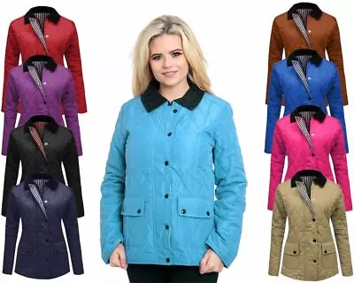 New Ladies Womens Quilted Padded Collar Buttoned Zipped Jacket Thick Coat Top • £13.59