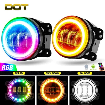 $59.99 • Buy 4 INCH LED Fog Lights Bluetooth RGB Halo DRL For 2007-2017 Jeep Wrangler JK Pair