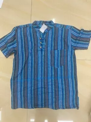 Blue Short Sleeved Striped Festival/boho Shirt (d1) • £8.99