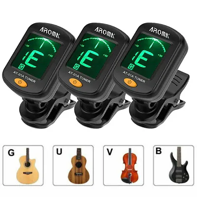 AROMA Clip-on Guitar Tuner LCD Display 440Hz For Chromatic Bass Ukulele Violin • $12.59