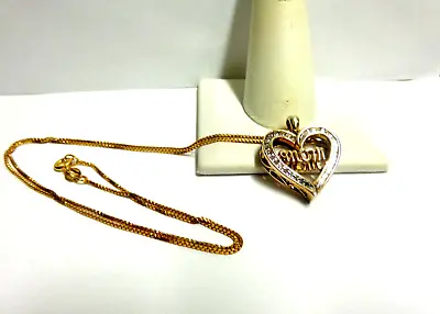 Diamond Heart Necklace W/mom Center 925/w/y Gold Overlay Sz 18in Wgt 6.2 Grams • $85