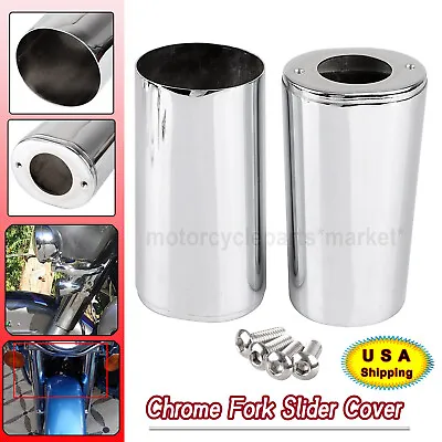 $38.98 • Buy Chrome Fork Tube Slider Covers For Harley Softail Road King Glide Classic FLHTC