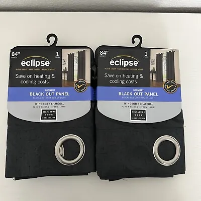 2 Eclipse 84  Blackout Grommet Curtain Panels Charcoal • $21.85