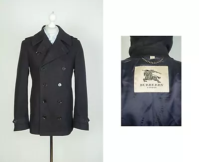 Burberry Brit Wool Black Double Coat Pea Coat Bomber Jacket Size 50 • $329