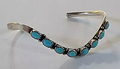 Vintage Beautiful Sterling Silver & 8-Turquoise E. Spencer Artist Cuff Bracelet • $19