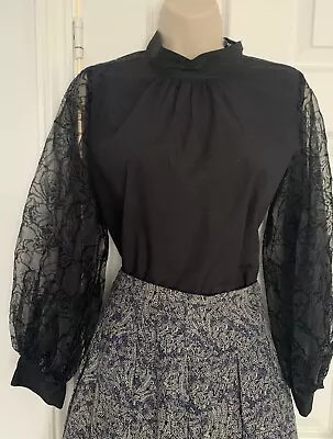 Zara   Black Puff Lace Sleeve  Blouse Xs Uk 8 • £8.50